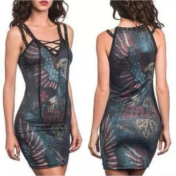 AFFLICTION Women's T-Shirt S/S EAGLE DARE Tee Bike - Picture 2 of 6